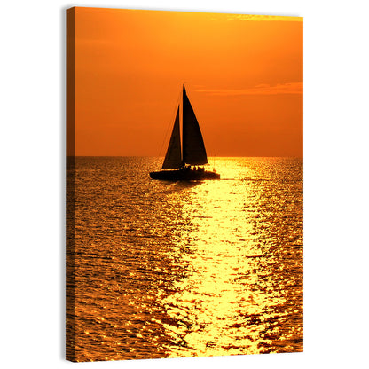 Sailboat Silhouette at Golden Sunset Wall Art