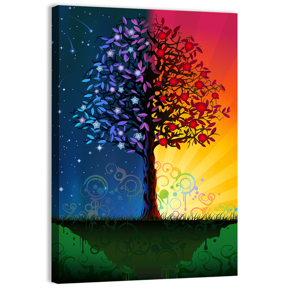 Tree of Day and Night Wall Art, canvas print, portrait