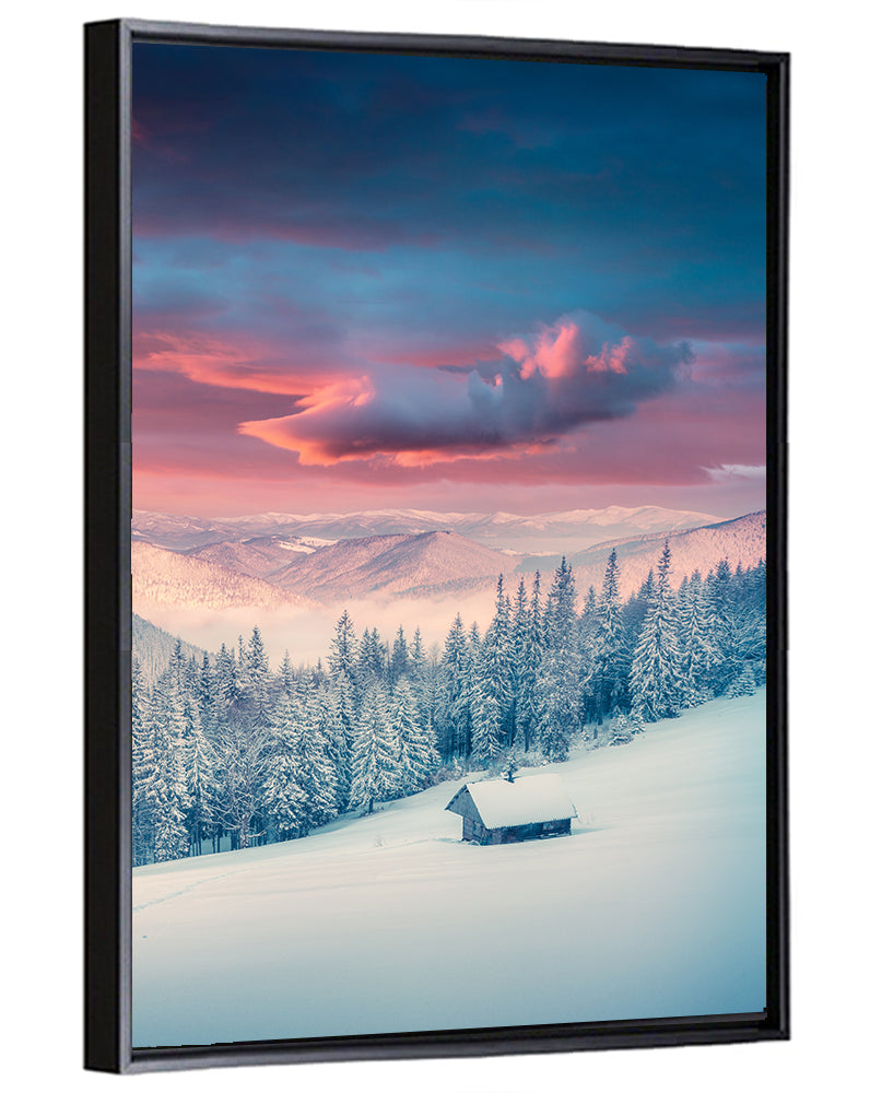 Cabin at Winter Sunrise Wall Art