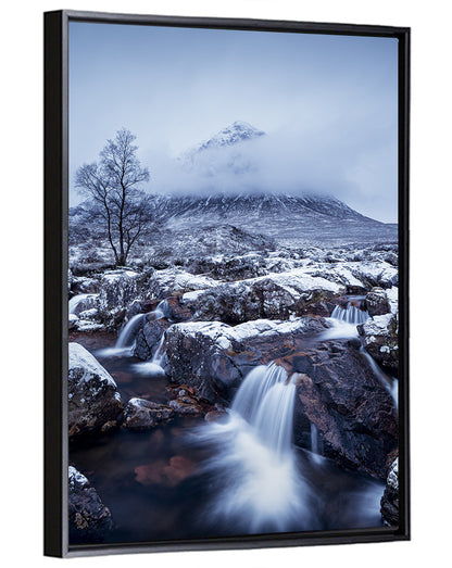 Buachaille Etive Mòr Winter Waterfall Wall Art