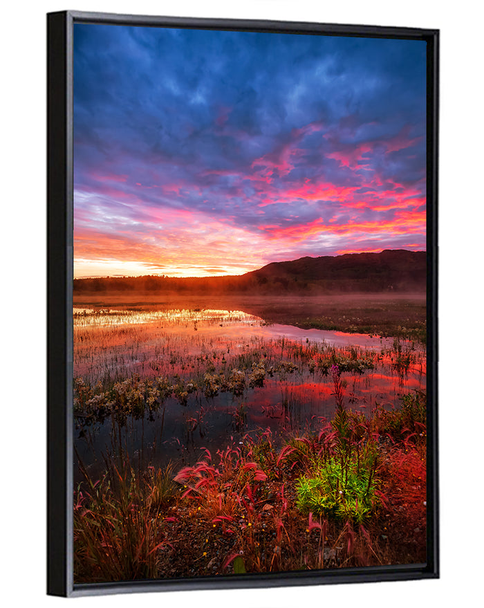 Fish Lake Yukon Sunset Wall Art as a framed canvas
