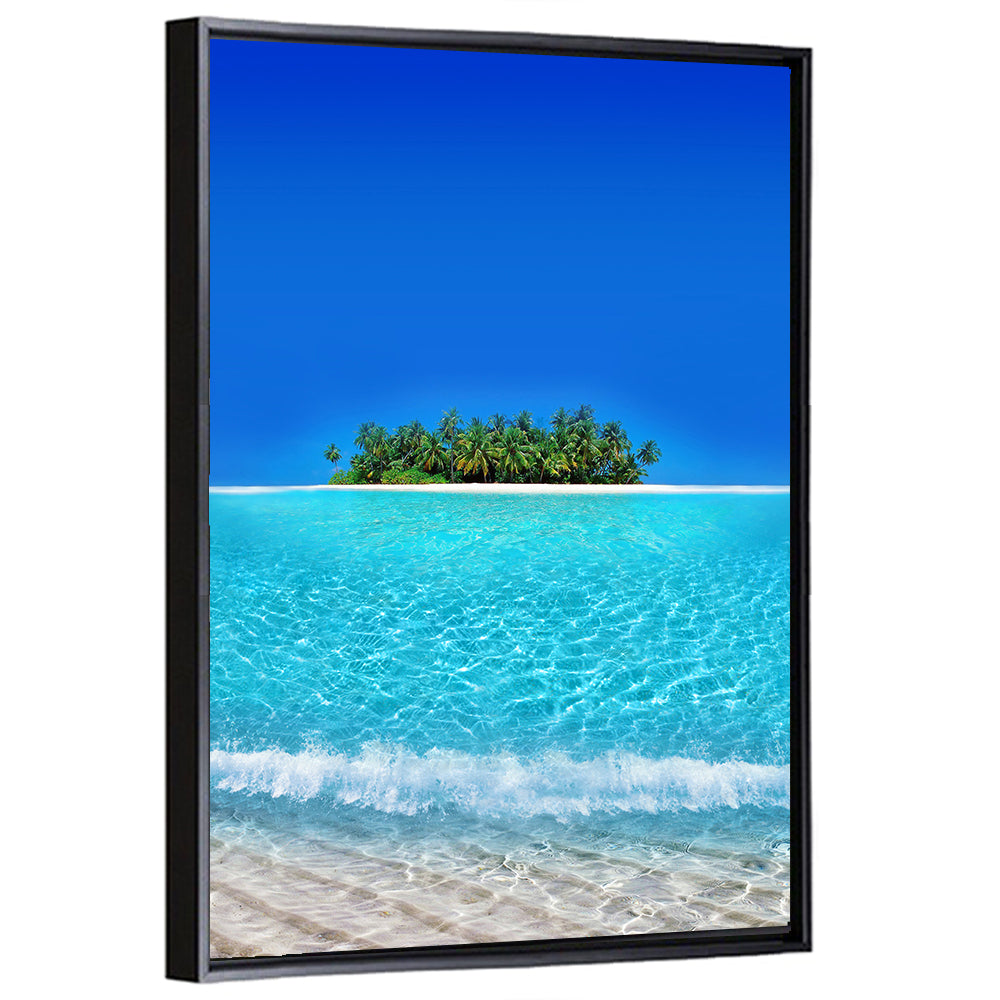 Turquoise Atoll Sandbar with Palm Trees Wall Art