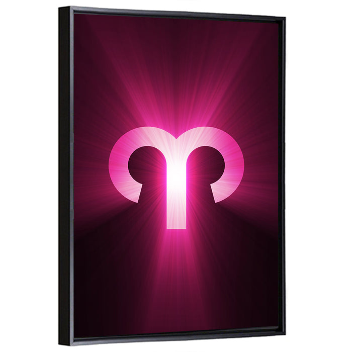 Radiant Aries Zodiac Emblem Wall Art as a framed canvas