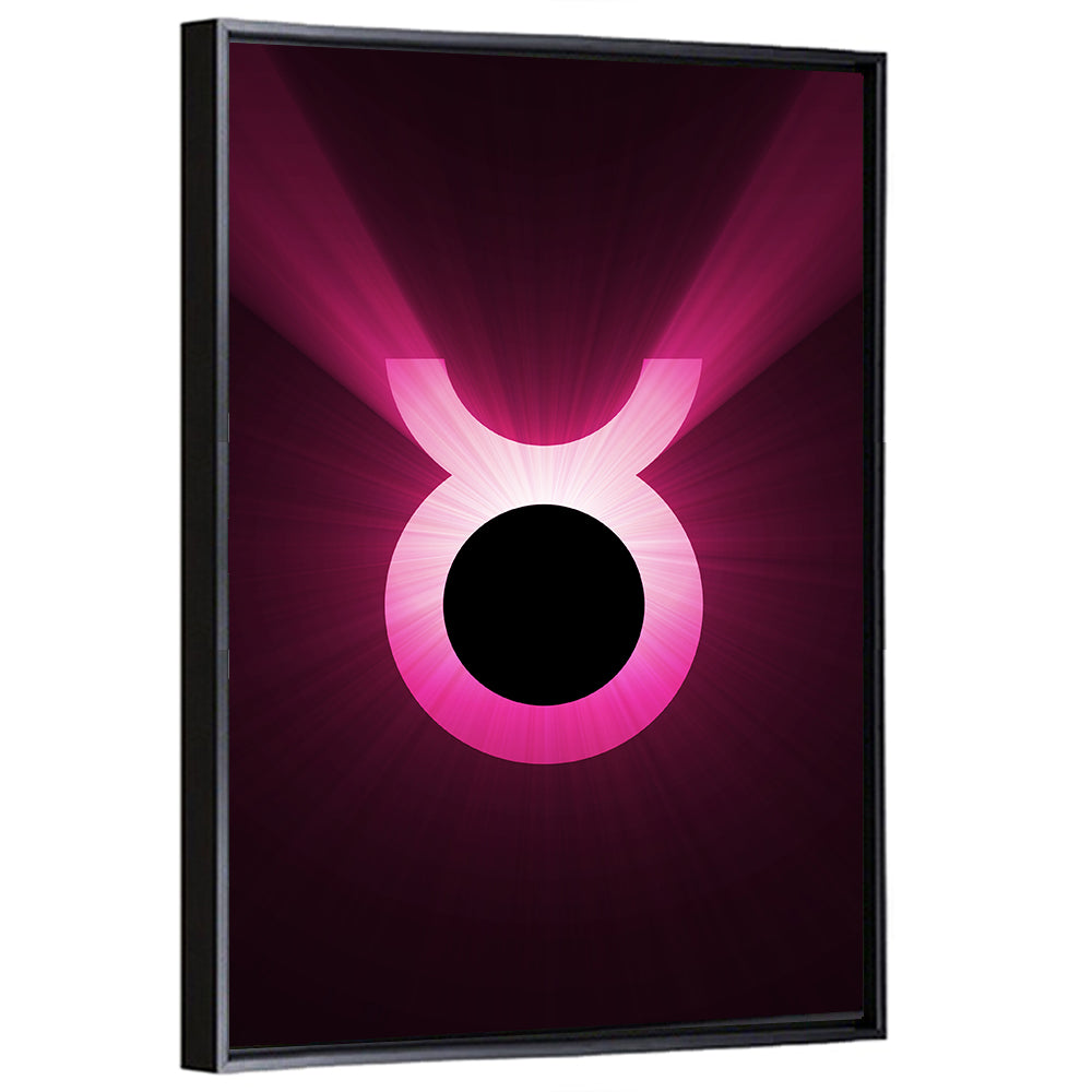 Glowing Pink Taurus Symbol Wall Art