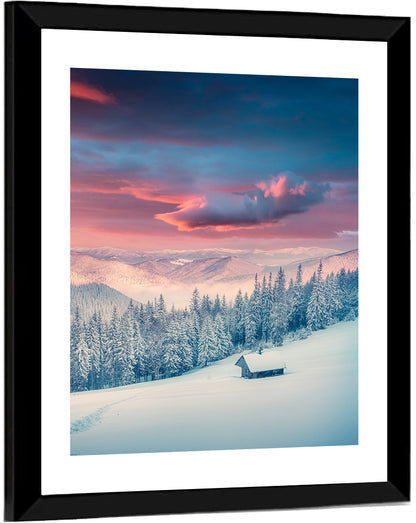 Cabin at Winter Sunrise Wall Art