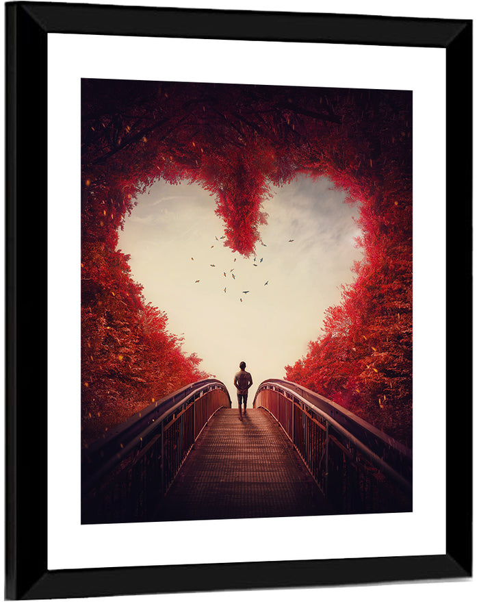 Heart Shaped Forest Path Wall Art as a framed print