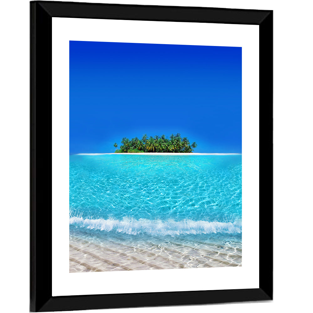 Turquoise Atoll Sandbar with Palm Trees Wall Art