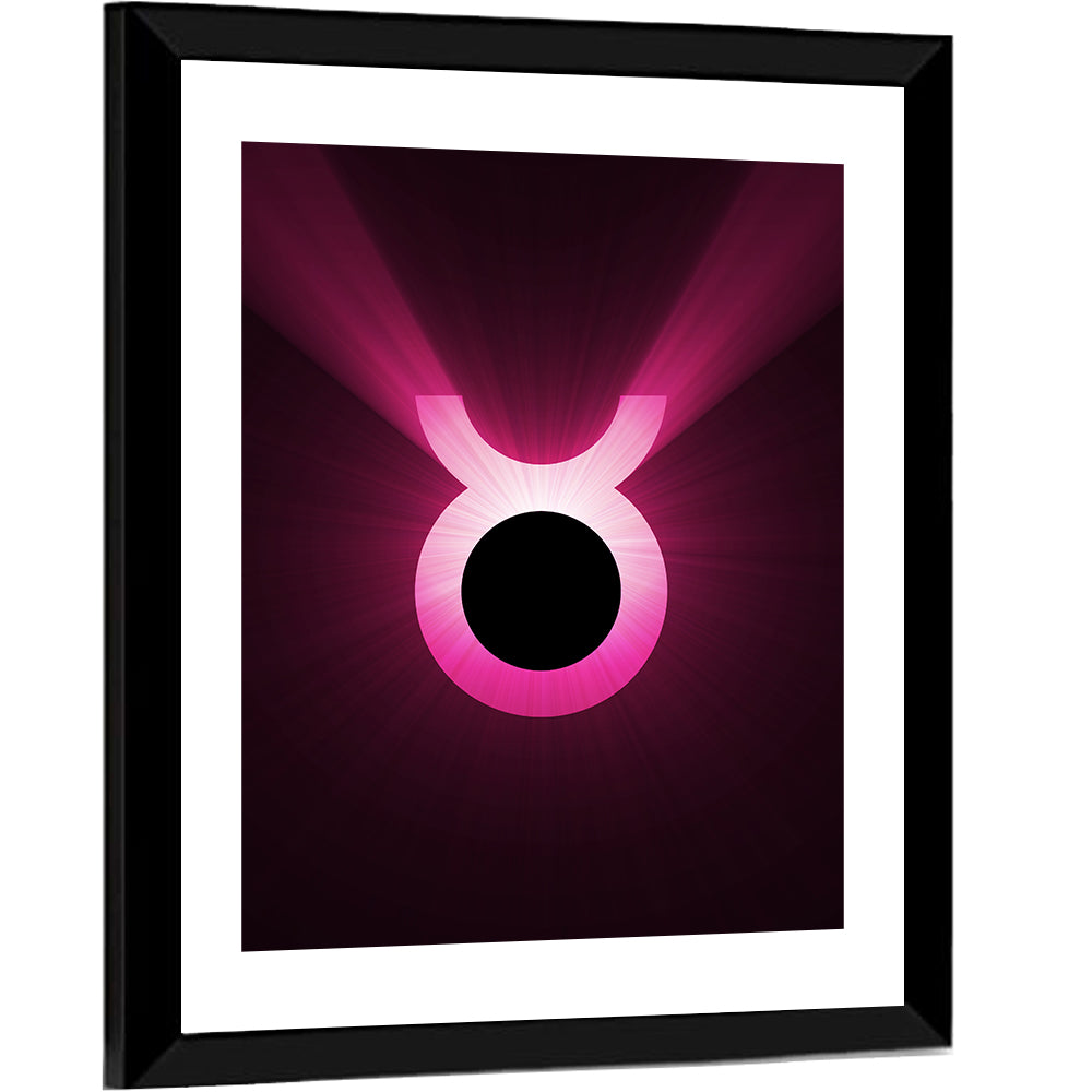 Glowing Pink Taurus Symbol Wall Art