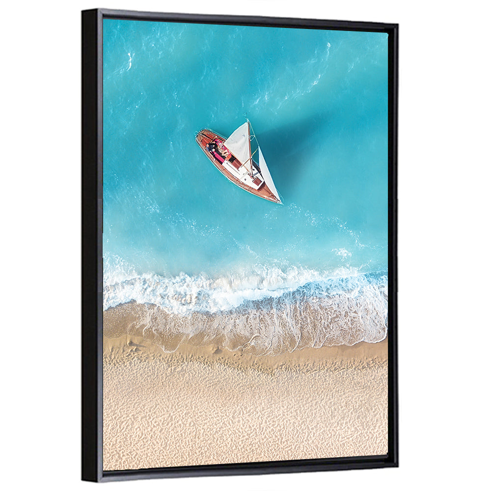 Centered Sailboat Over Turquoise Sea Wall Art
