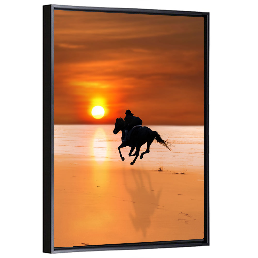 Horse and Rider at Sunset Wall Art