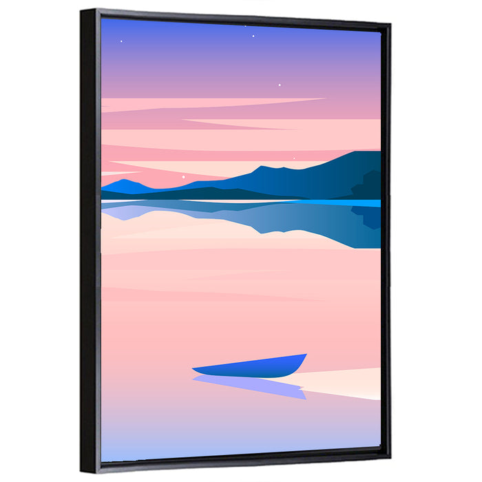 Geometric Lakeside at Dusk Wall Art as a framed canvas