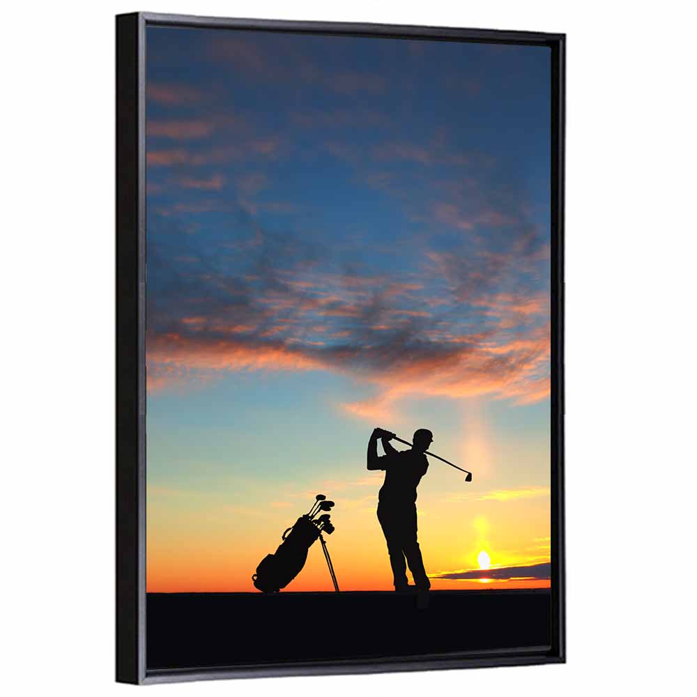 Sunset Golfer Silhouette Wall Art