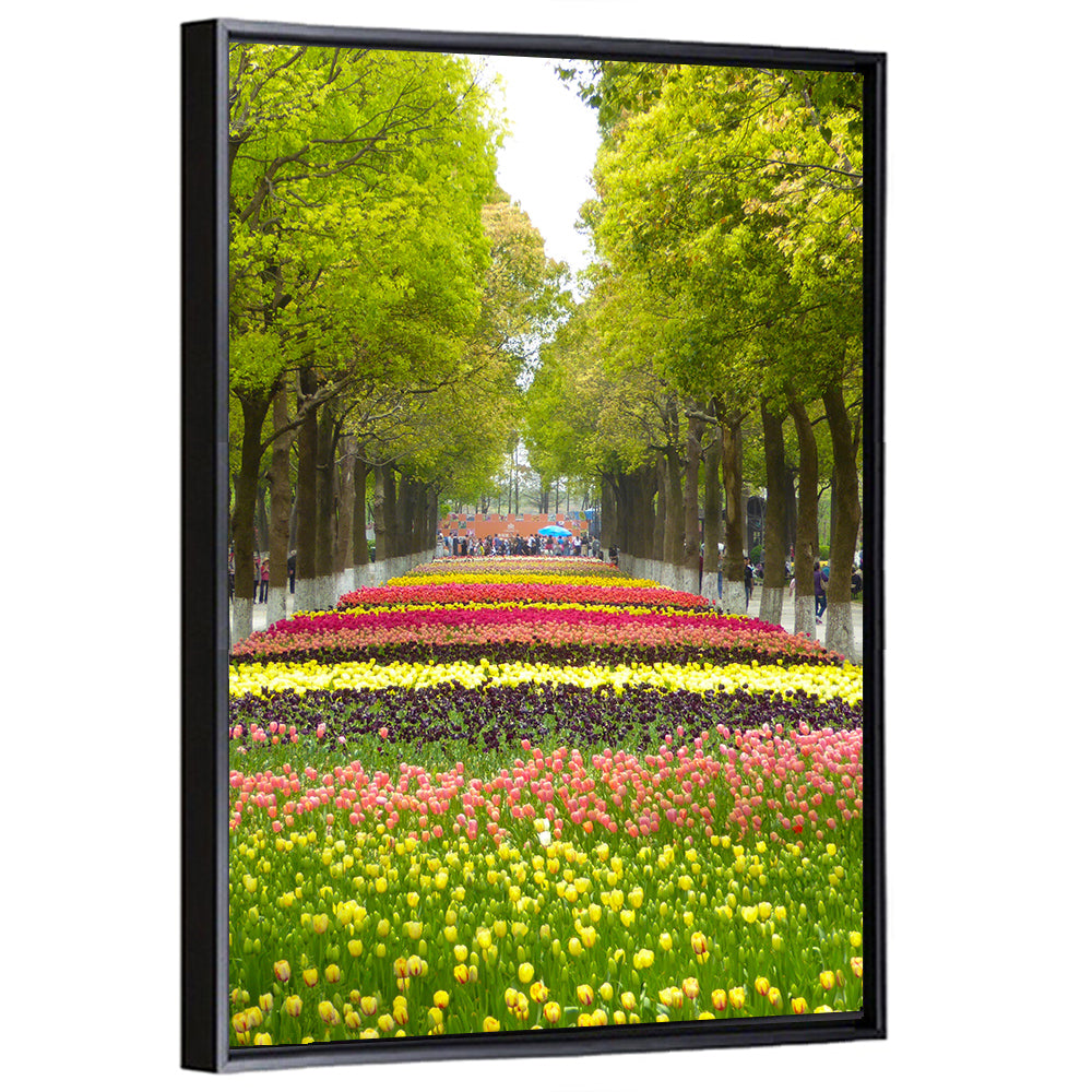Tree-lined Tulip Garden Path Wall Art