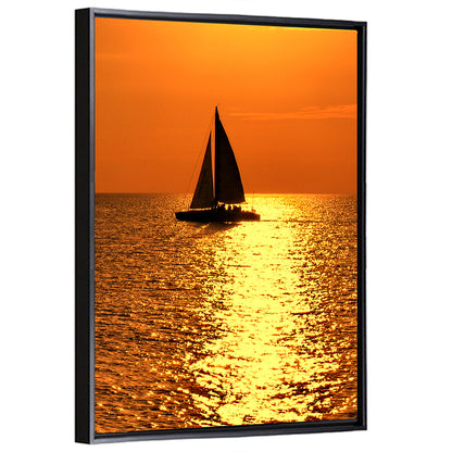 Sailboat Silhouette at Golden Sunset Wall Art
