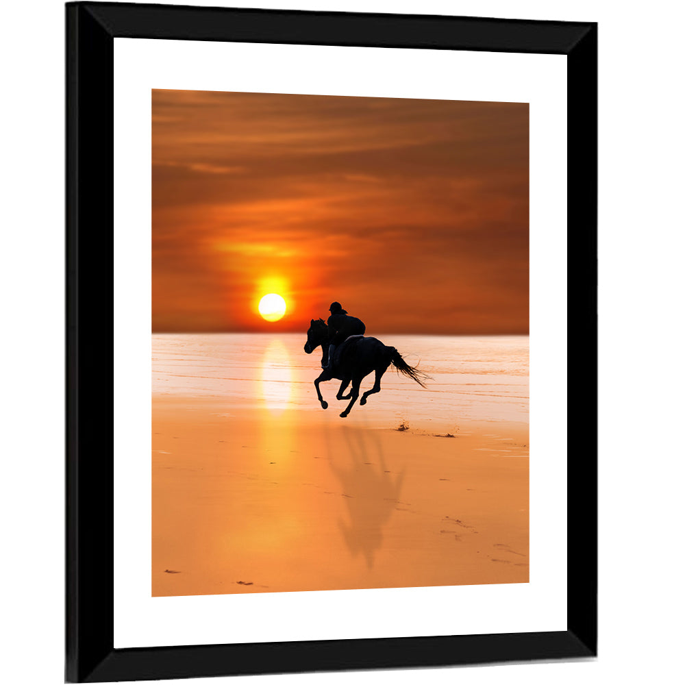 Horse and Rider at Sunset Wall Art