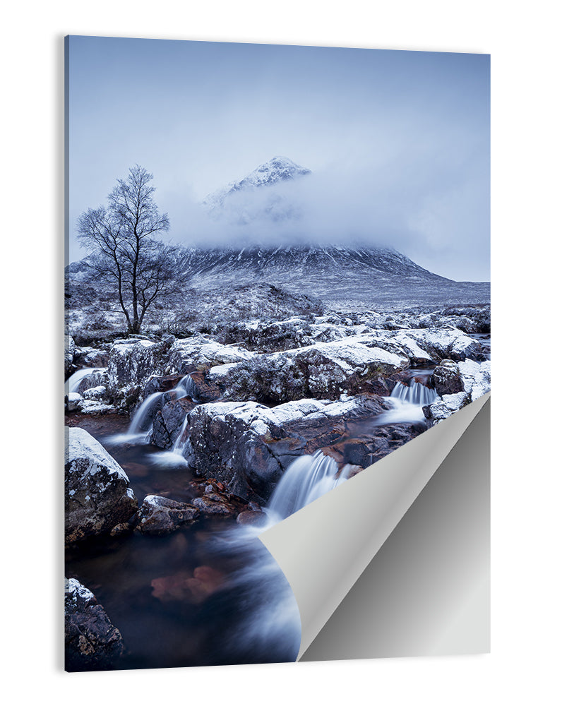 Buachaille Etive Mòr Winter Waterfall Wall Art