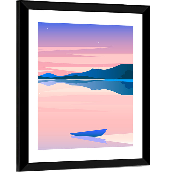 Geometric Lakeside at Dusk Wall Art as a framed print