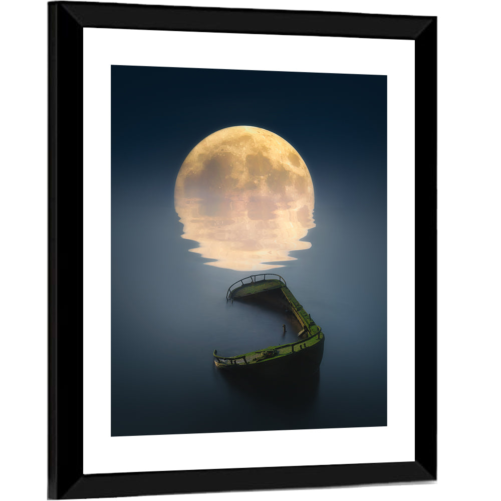 Moonlit Shipwreck Reflection Wall Art