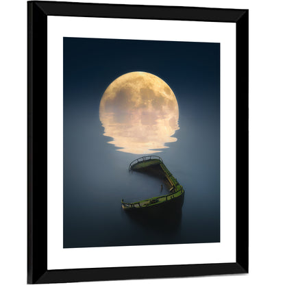 Moonlit Shipwreck Reflection Wall Art