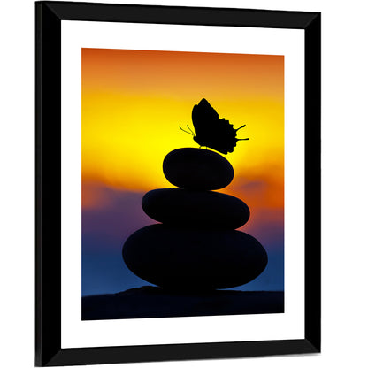 Stacked Spa Stones with Butterfly Wall Art