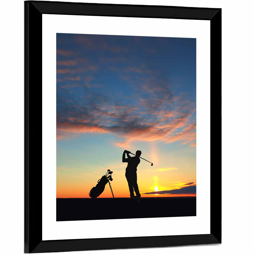 Sunset Golfer Silhouette Wall Art