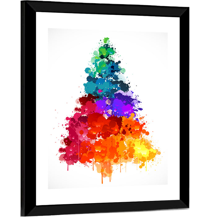 Watercolor Rainbow Christmas Tree Wall Art as a framed print