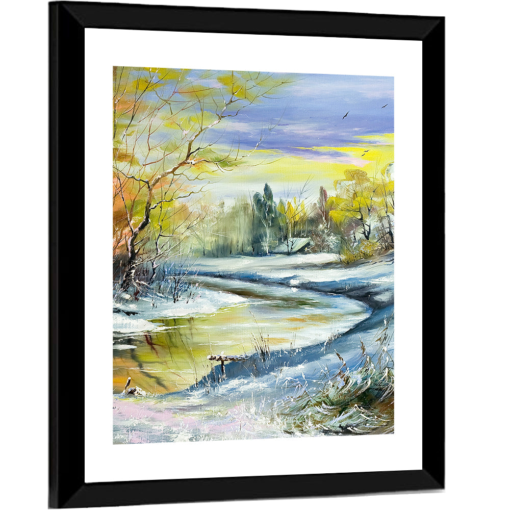 Winter River at Golden Hour Wall Art