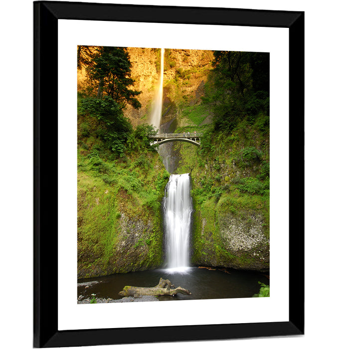 Multnomah Falls at Golden Hour Wall Art as a framed print