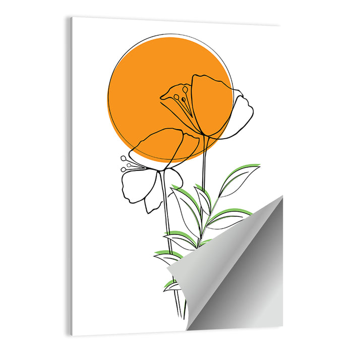 Orange Circle Floral Line Wall Art as a poster print