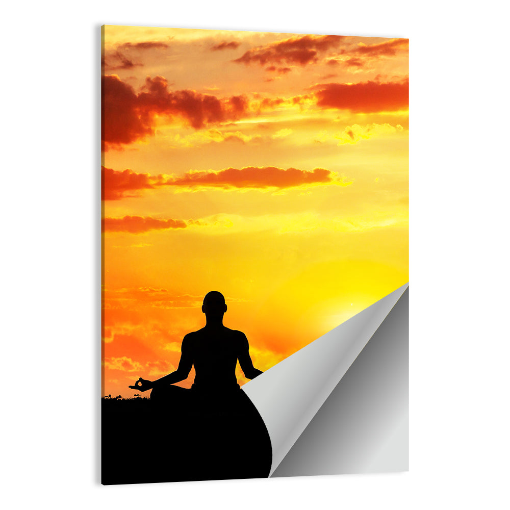 Sunset Yoga Meditation Silhouette Wall Art