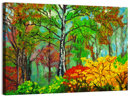 Vibrant Birch Forest Illustration Wall Art