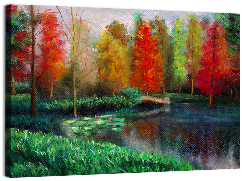 Autumn Pond with Water Lilies Wall Art, canvas print, landscape
