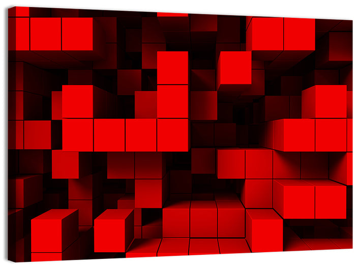 Crimson Cubes Geometric Pattern Wall Art as a canvas print