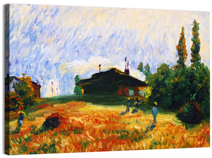Sunlit Village Field Illustration Wall Art
