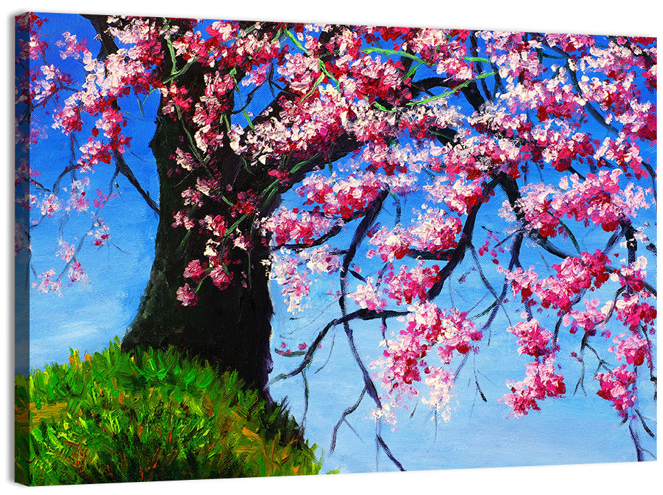 Spring Cherry Tree Illustration Wall Art, canvas print, landscape