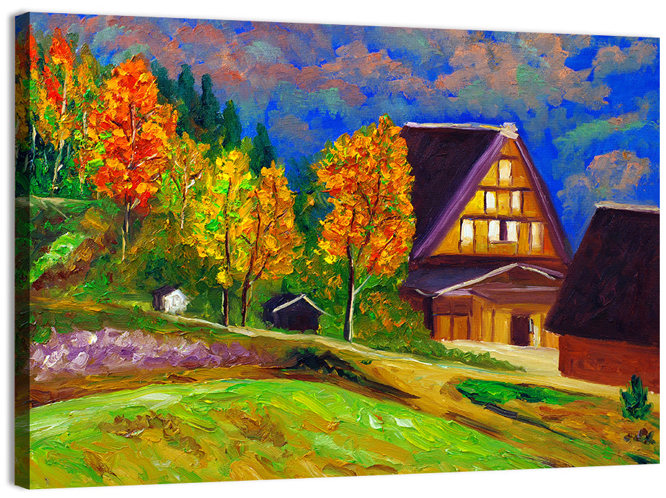 Thatched Cottage Autumn Illustration Wall Art