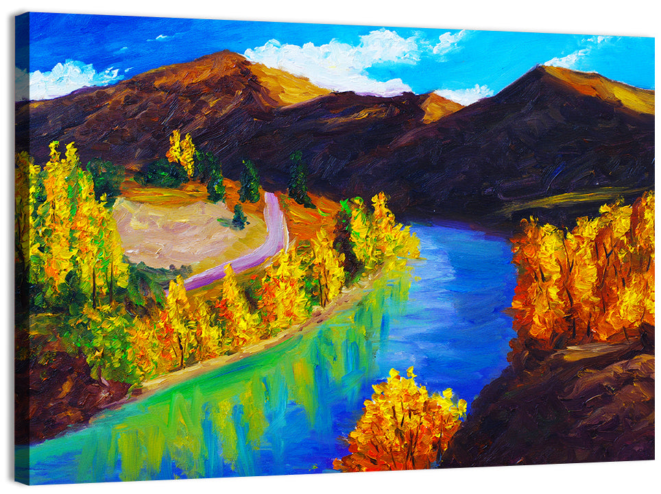 Autumn River Bend in the Mountains Wall Art