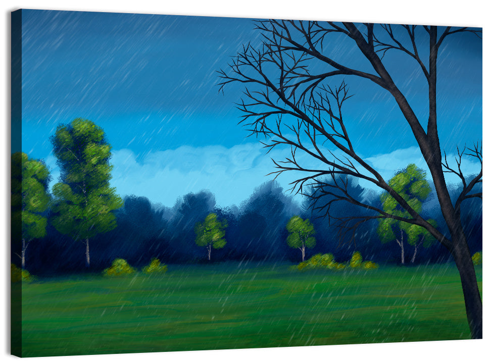 Rainy Park Meadow Wall Art, canvas print, landscape