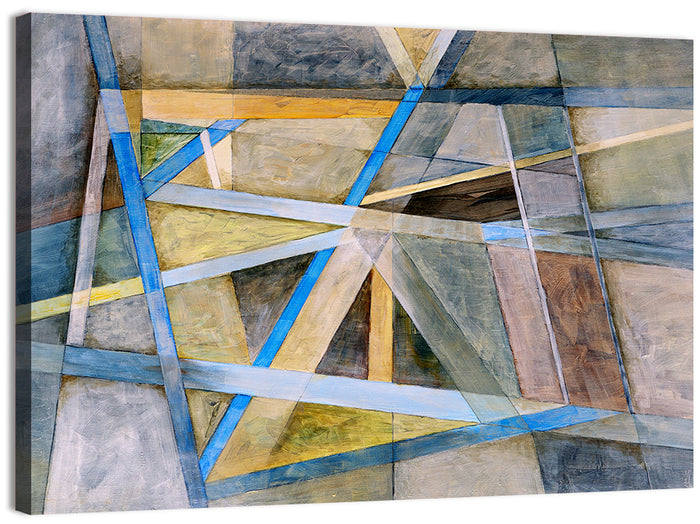 Blue and Gold Geometric Abstraction Wall Art as a canvas print
