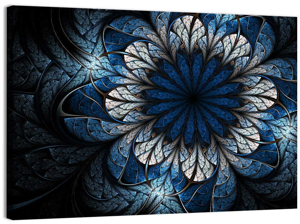 Blue Fractal Flower Wall Art