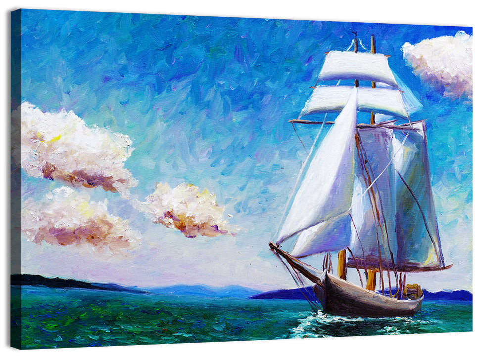 Sailboat with White Sails Seascape Wall Art, canvas print, landscape