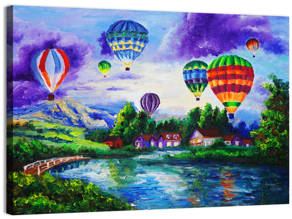 Vibrant Hot Air Balloons Over Lake Wall Art