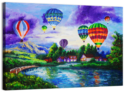 Vibrant Hot Air Balloons Over Lake Wall Art
