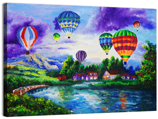 Vibrant Hot Air Balloons Over Lake Wall Art