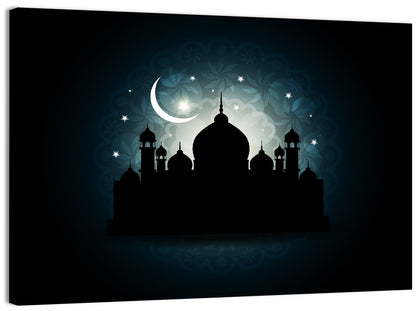 Mosque Silhouette with Crescent Moon Wall Art