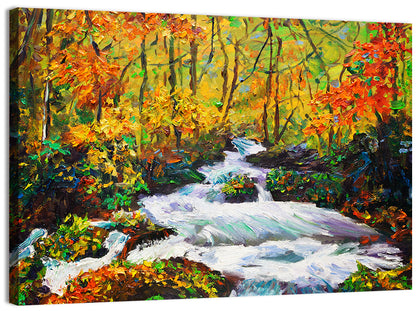 Autumn Forest Stream with Rapids Wall Art