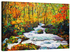 Autumn Forest Stream Illustration Wall Art