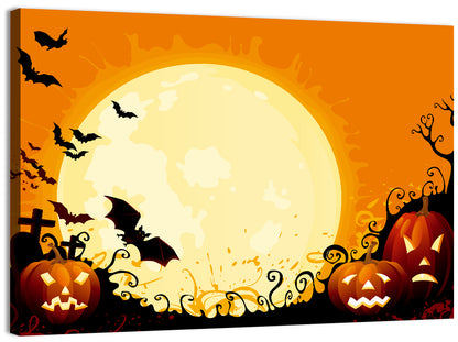 Full Moon Halloween Illustration Wall Art