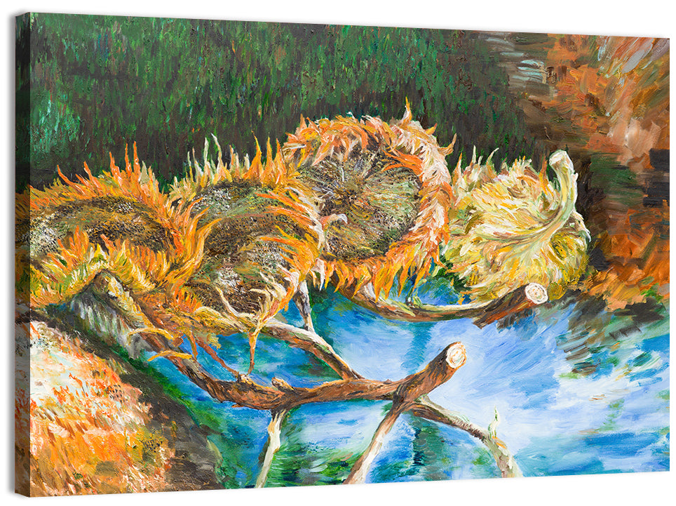 Four Sunflowers Over Water Wall Art, canvas print, landscape