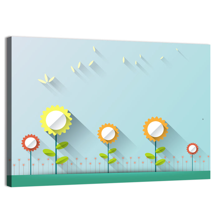 Layered Paper Flowers Illustration Wall Art as a canvas print